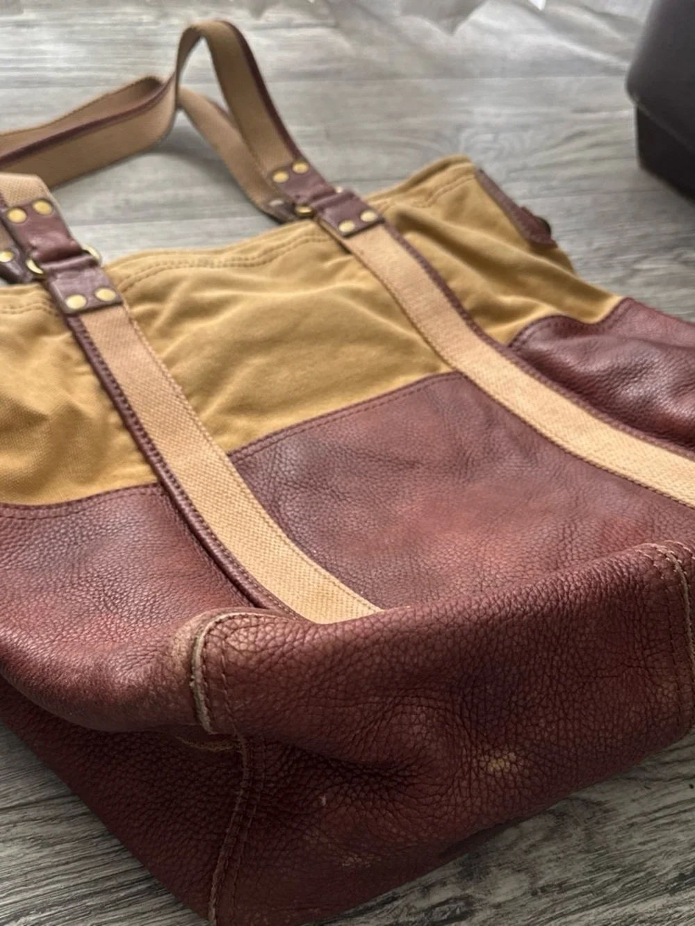 Lucky Brand Two-Tone Canvas & Leather Messenger Tote - Tan and Brown